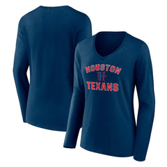 Houston Texans Women's Secondary Logo Victory Arch Long Sleeve V-Neck T-Shirt - Navy outlet