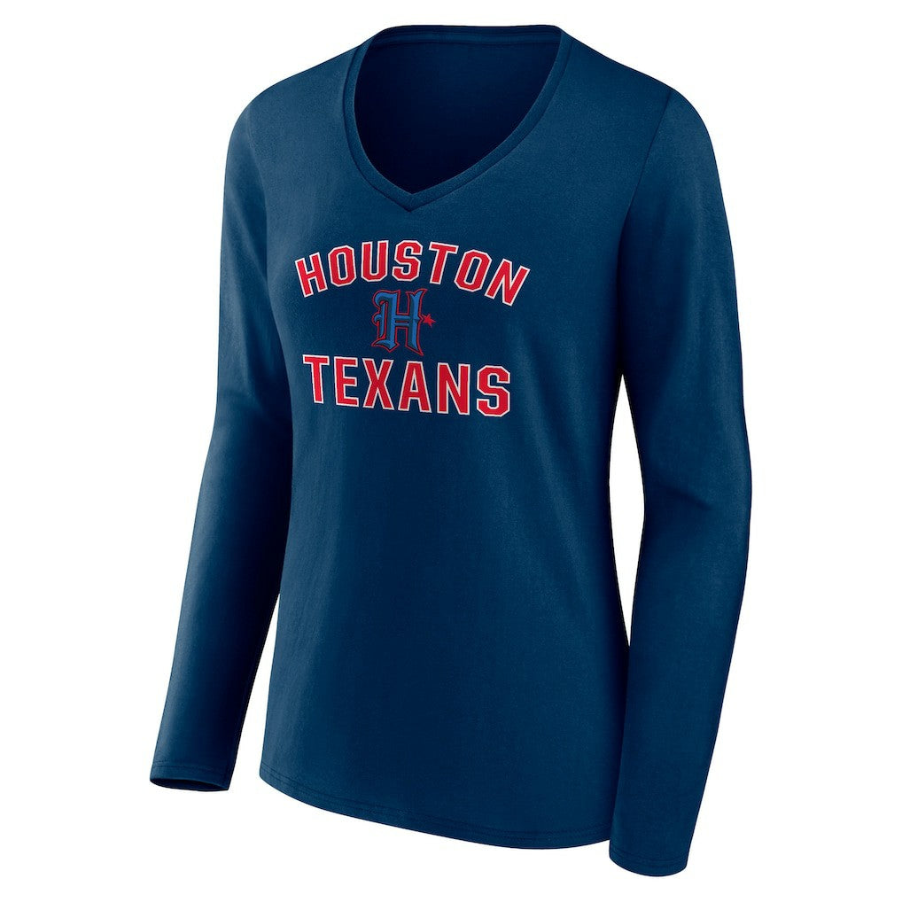 Houston Texans Women's Secondary Logo Victory Arch Long Sleeve V-Neck T-Shirt - Navy outlet