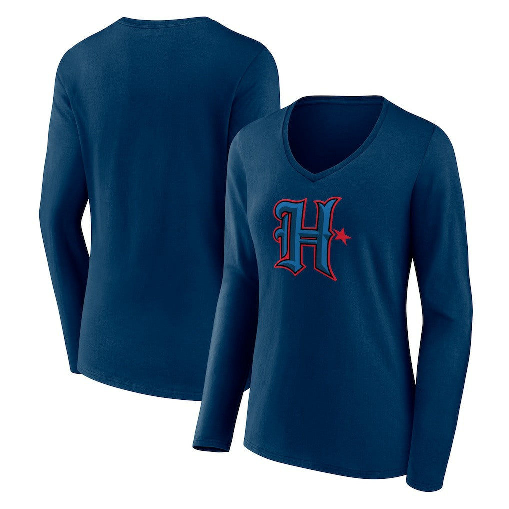 Houston Texans Women's Secondary Logo Long Sleeve V-Neck T-Shirt - Navy cheap