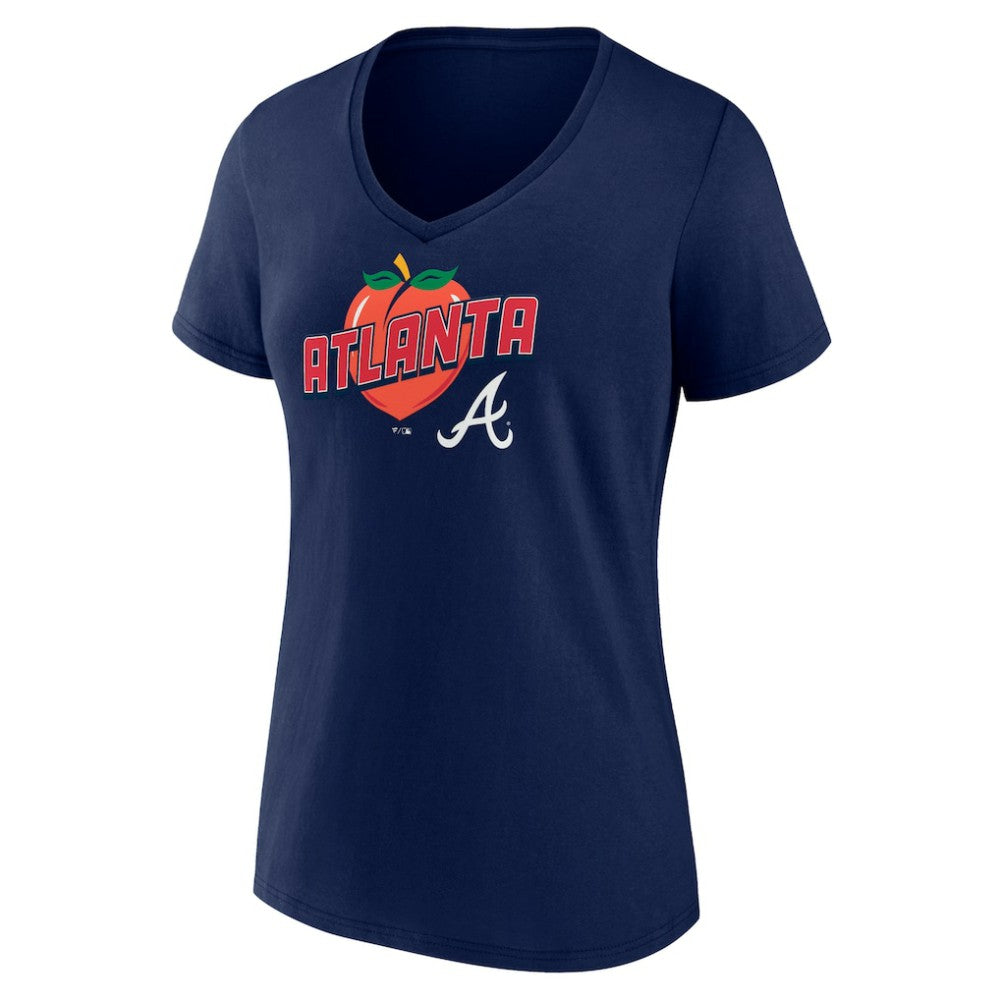 Atlanta Braves Women's Peach V-Neck T-Shirt Navy