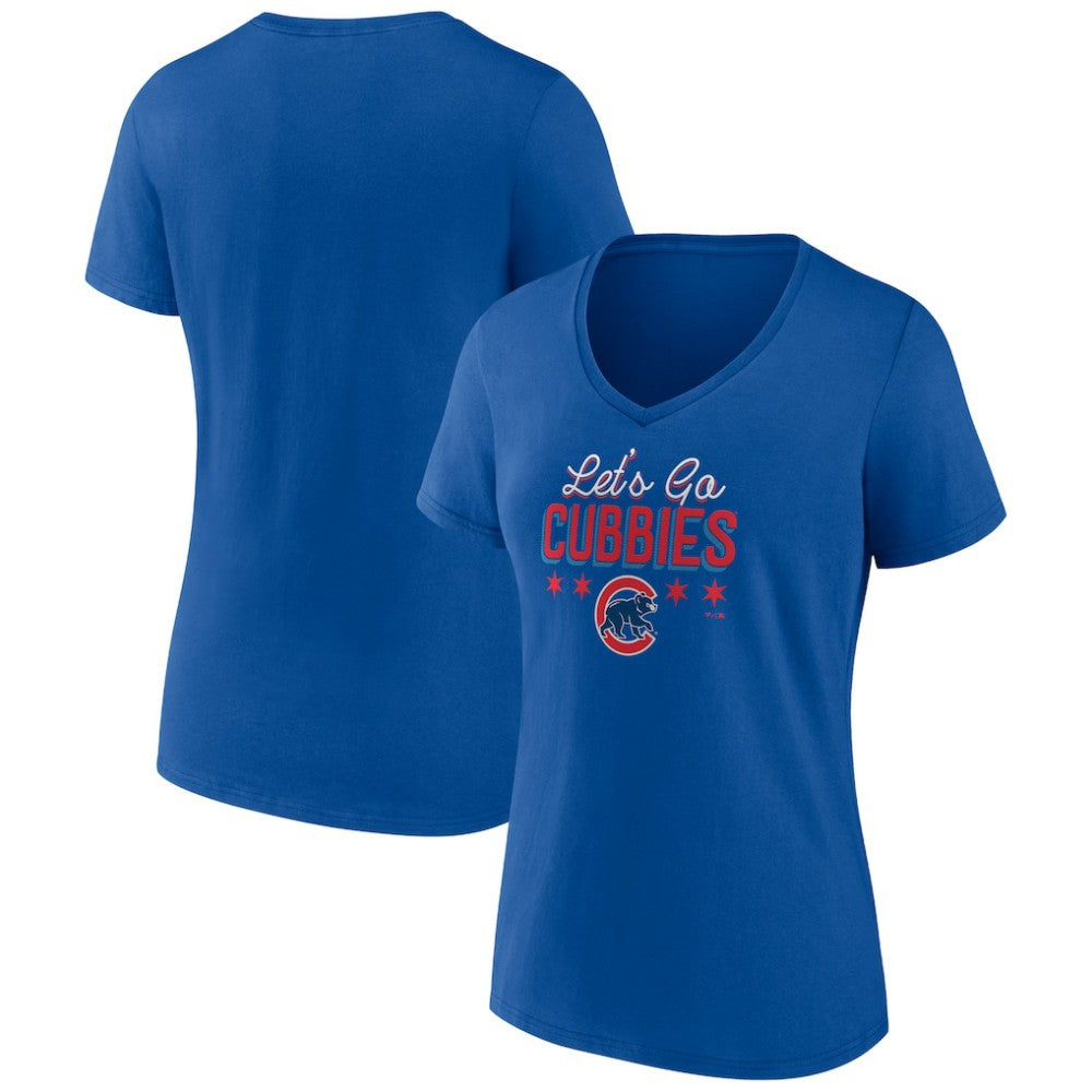 Chicago Cubs Women's Let's Go Cubbies V-Neck T-Shirt Royal