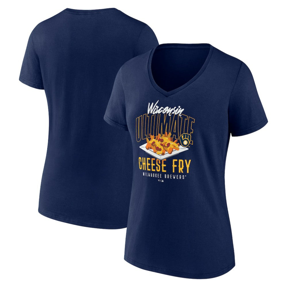Milwaukee Brewers Women's Cheese Fry V-Neck T-Shirt Navy