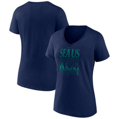 Seattle Mariners Women's Sea Us Rise V-Neck T-Shirt Navy
