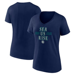 Seattle Mariners Women's Sea Us Rise V-Neck T-Shirt Navy