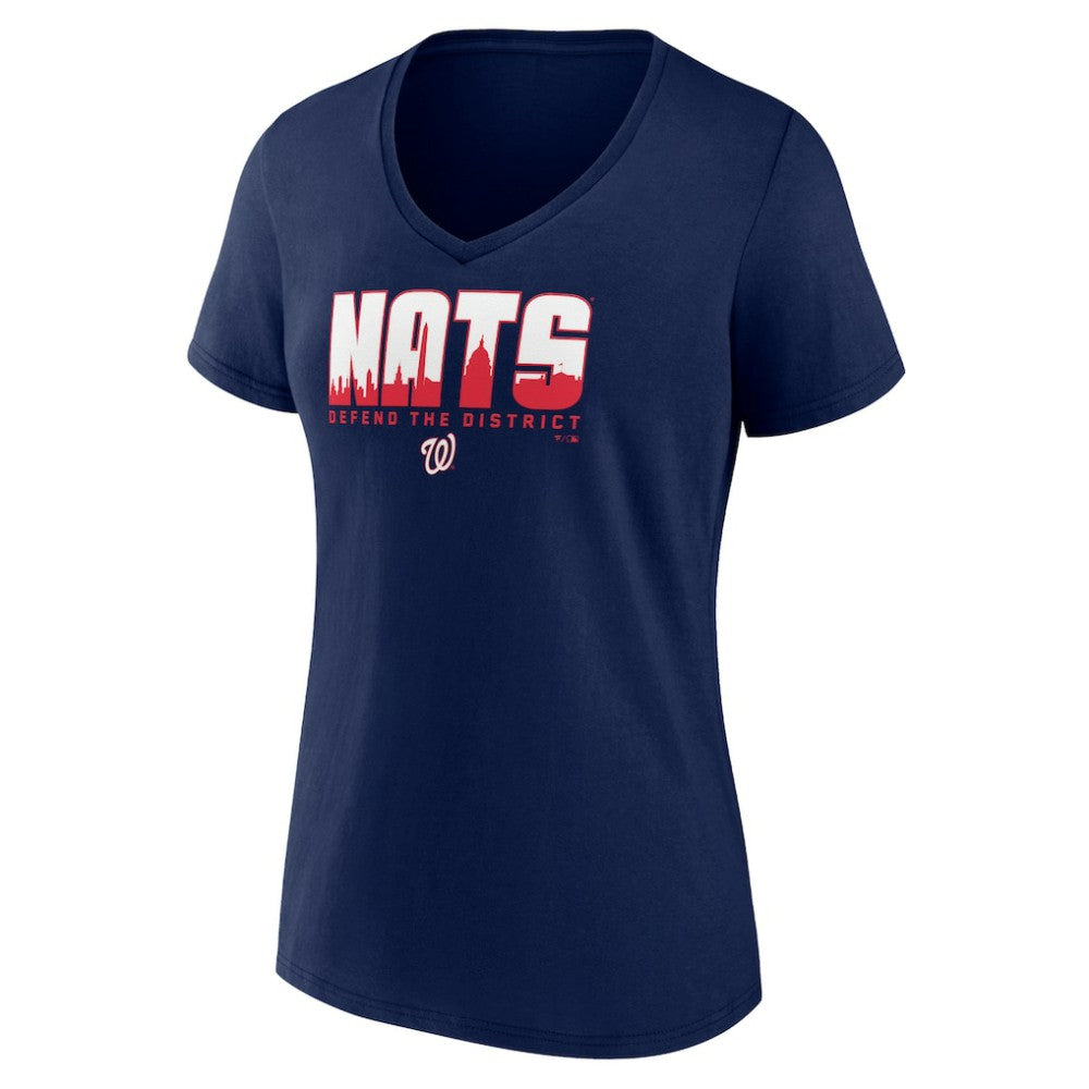 Washington Nationals Women's Defend the District V-Neck T-Shirt Navy