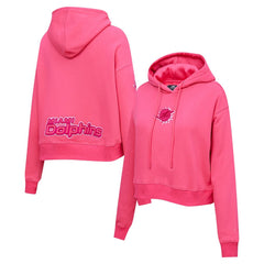 Miami Dolphins Pro Standard Women's Triple Pink Cropped Fleece Pullover Hoodie - Pink on sale