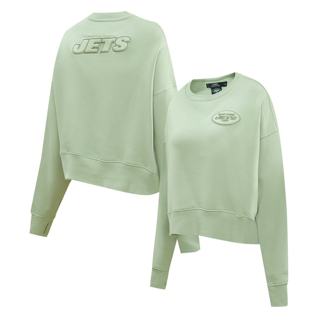 New York Jets Pro Standard Women's Oversized Cropped Neutral Pullover Sweatshirt - Light Green on sale