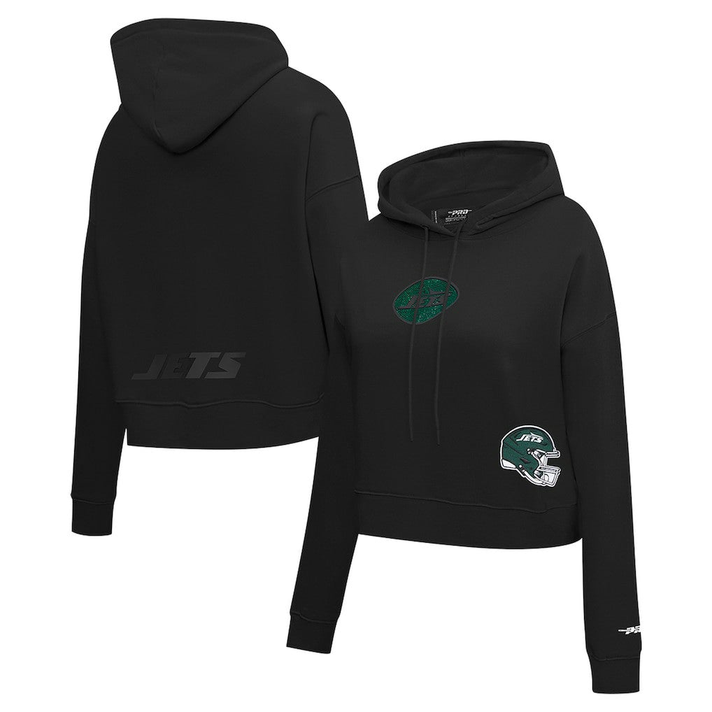 New York Jets Pro Standard Women's Jeweled Cropped Pullover Hoodie - Black outlet