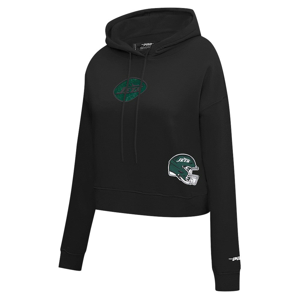 New York Jets Pro Standard Women's Jeweled Cropped Pullover Hoodie - Black outlet