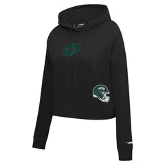 New York Jets Pro Standard Women's Jeweled Cropped Pullover Hoodie - Black outlet