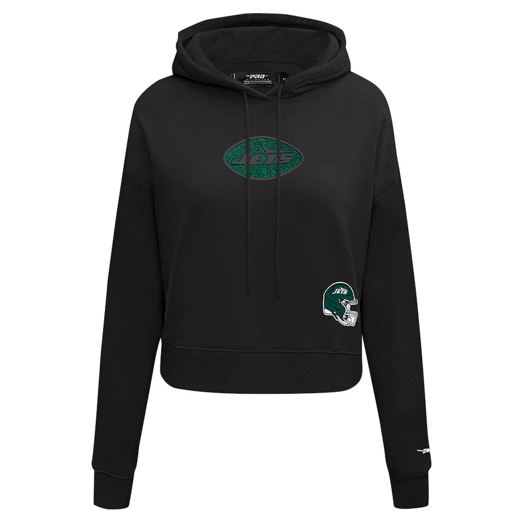 New York Jets Pro Standard Women's Jeweled Cropped Pullover Hoodie - Black outlet
