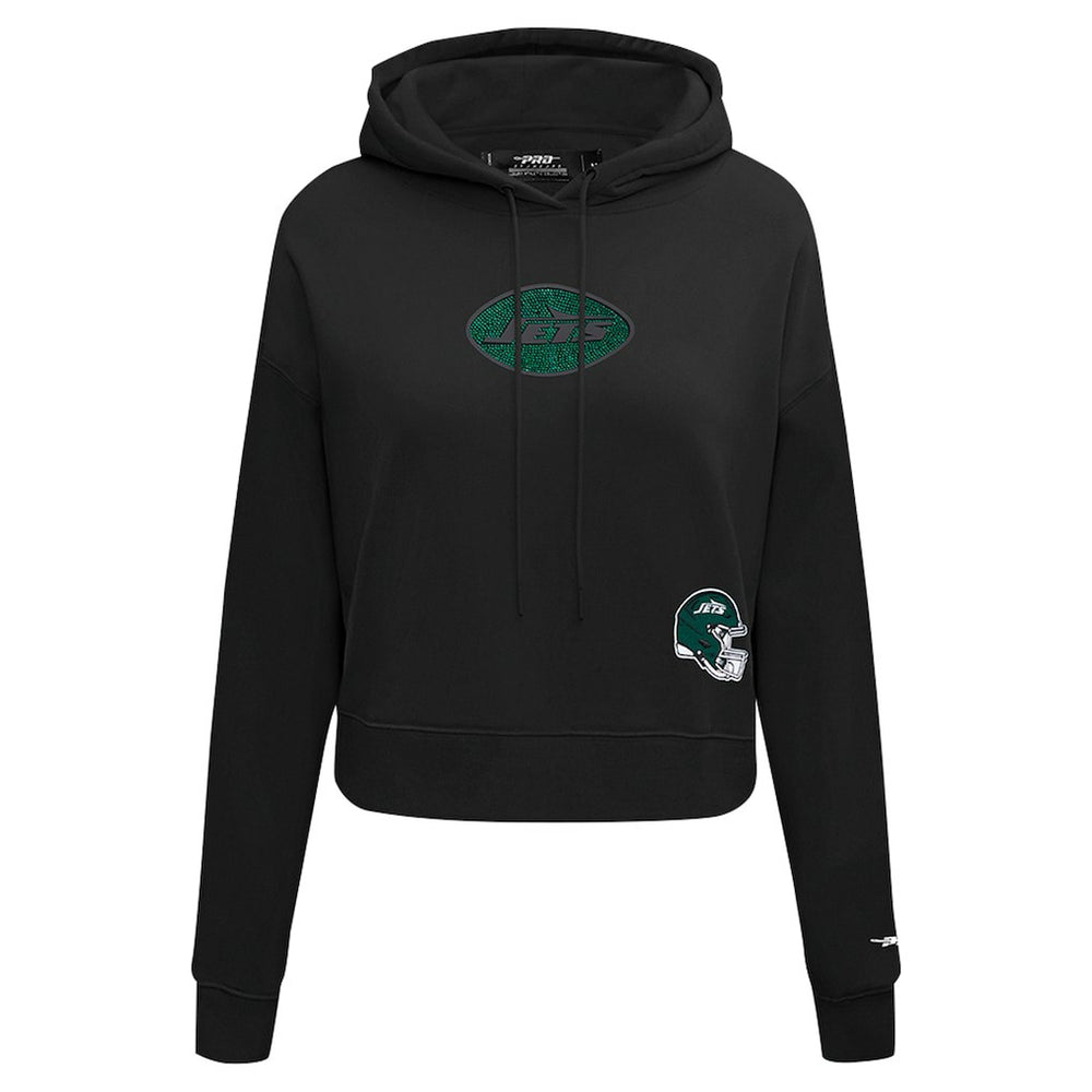 New York Jets Pro Standard Women's Jeweled Cropped Pullover Hoodie - Black outlet