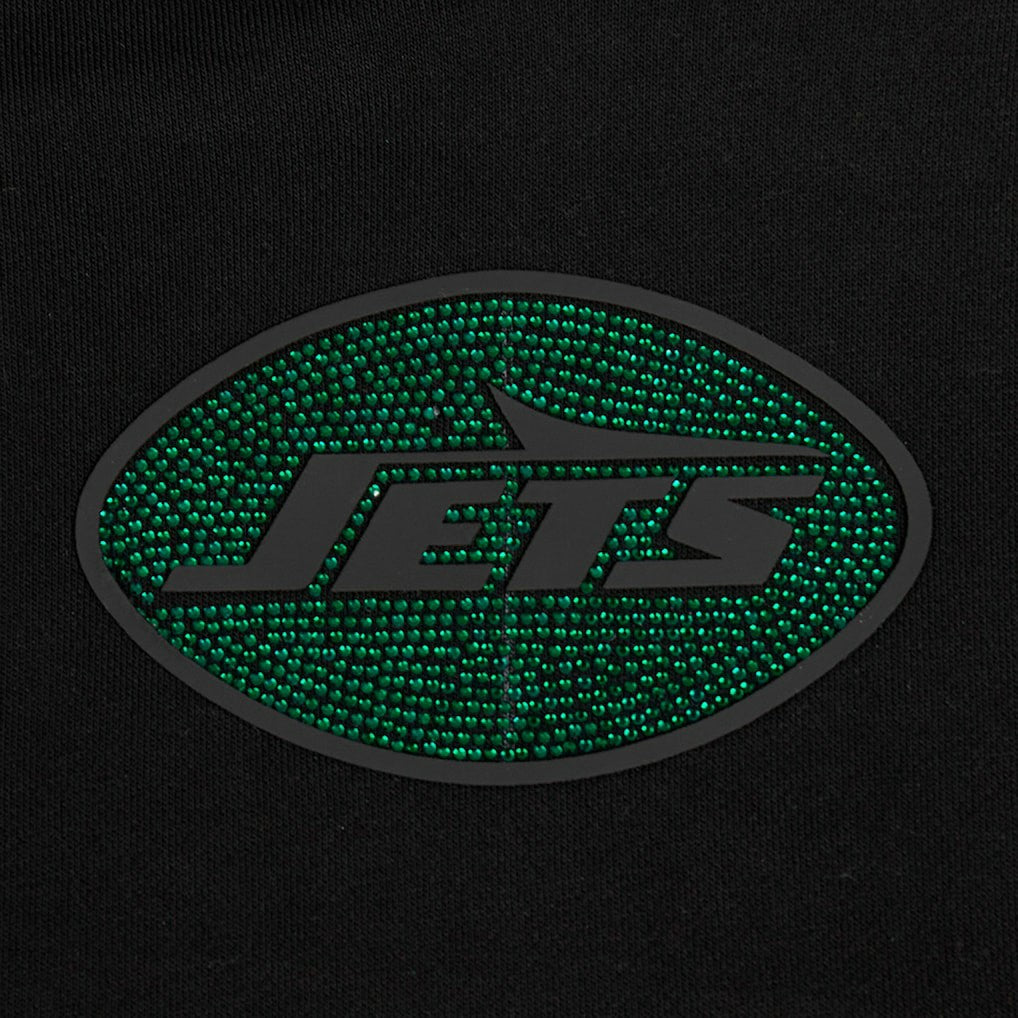 New York Jets Pro Standard Women's Jeweled Cropped Pullover Hoodie - Black outlet
