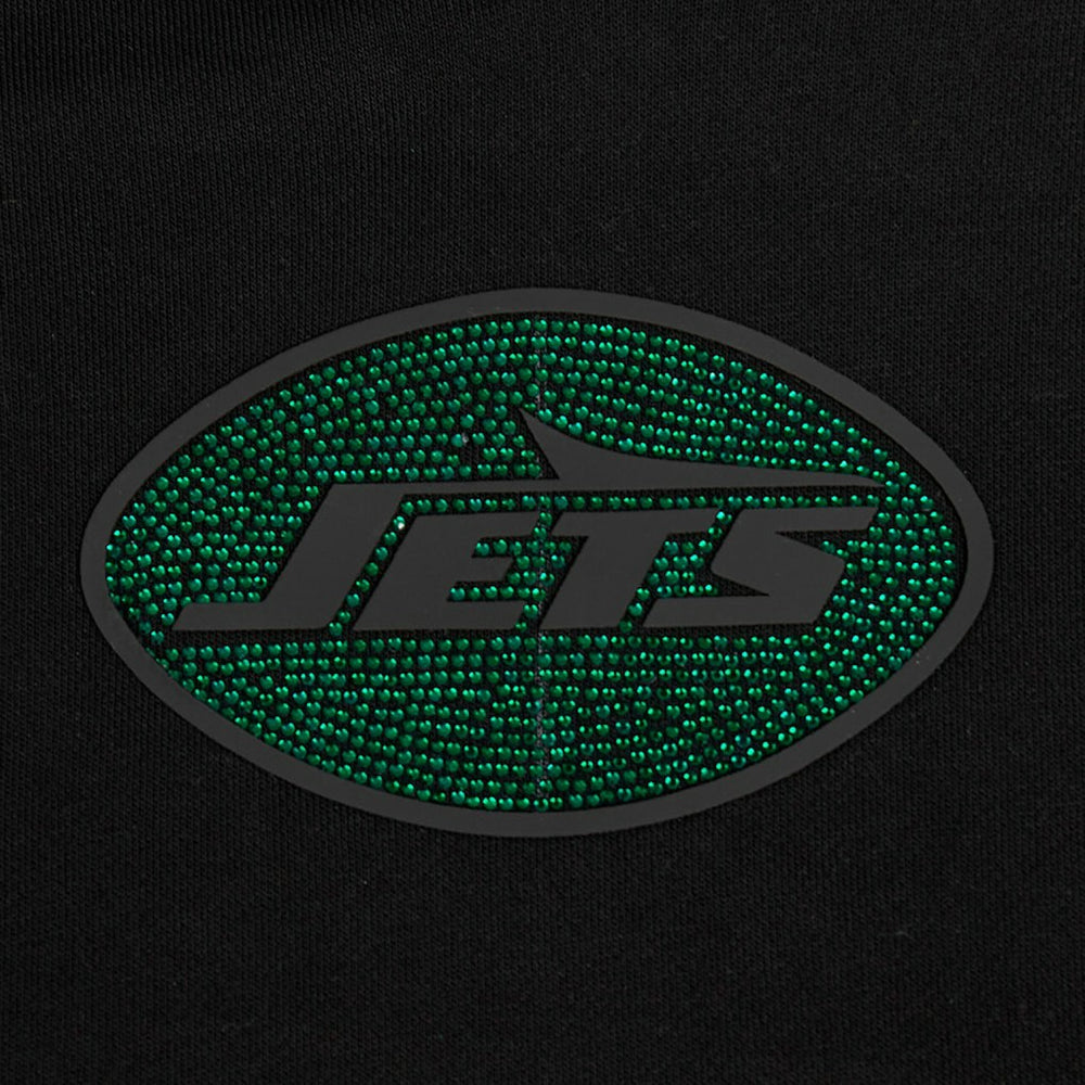 New York Jets Pro Standard Women's Jeweled Cropped Pullover Hoodie - Black outlet