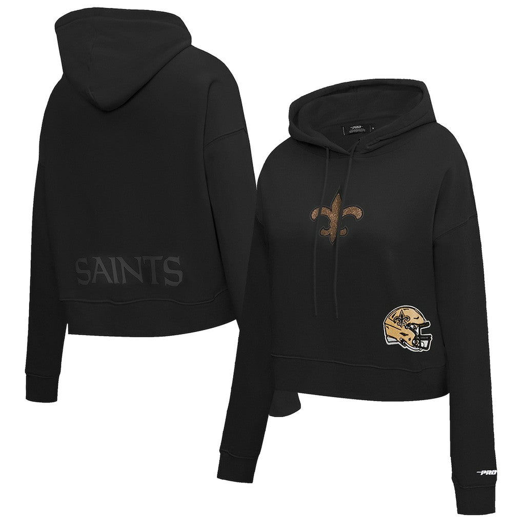 New Orleans Saints Pro Standard Women's Jeweled Cropped Pullover Hoodie - Black cheap