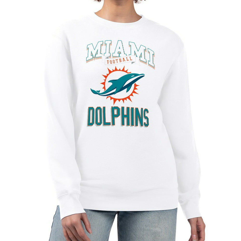 Miami Dolphins G-III 4Her by Carl Banks Women's Team Logo Graphic Tri-Blend Pullover Sweatshirt - White cheap