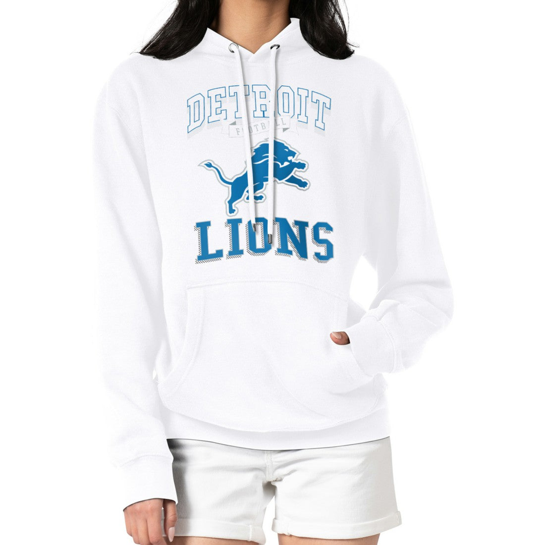 Detroit Lions G-III 4Her by Carl Banks Women's Team Logo Graphic Fleece Tri-Blend Pullover Hoodie - White outlet