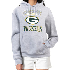 Green Bay Packers G-III 4Her by Carl Banks Women's Team Logo Graphic Fleece Tri-Blend Pullover Hoodie - Heather Gray for sale
