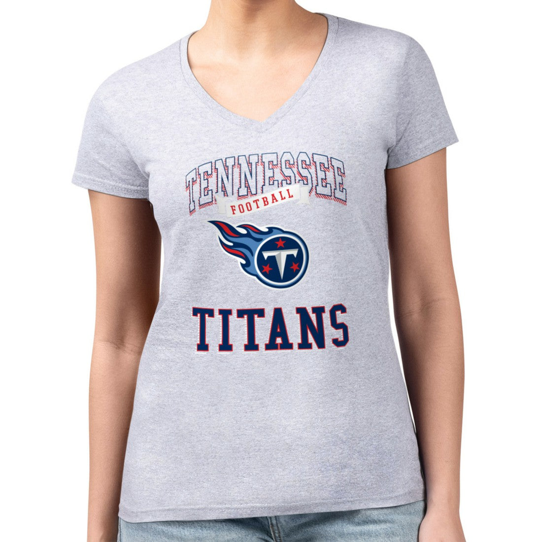 Tennessee Titans G-III 4Her by Carl Banks Women's Super-Slim Fit Lightweight Team Logo Graphic V-Neck T-Shirt - Heather Gray sale