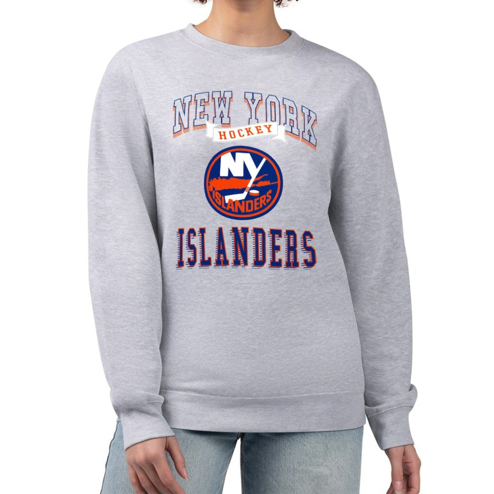 New York Islanders G-III 4Her by Carl Banks Women's Team Logo Tri-Blend Fleece Pullover Sweatshirt - Heather Gray Sweatshirts