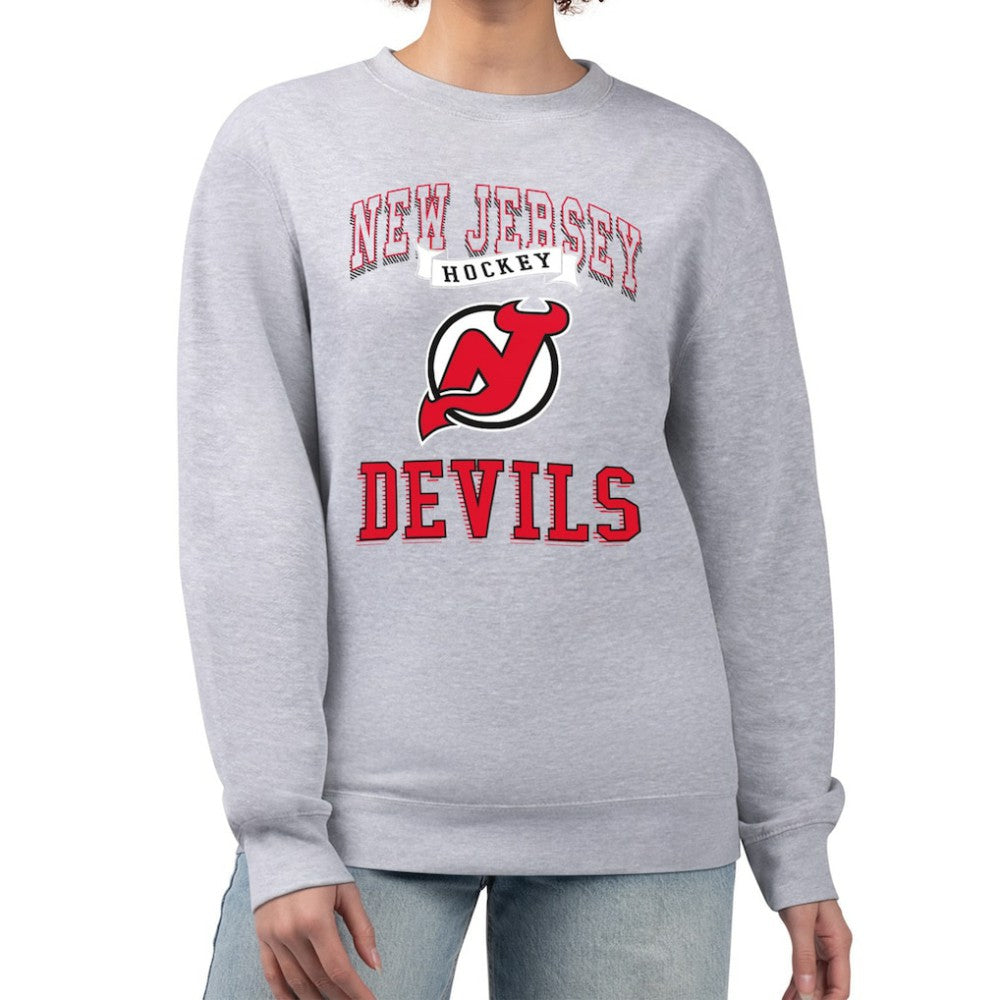 New Jersey Devils G-III 4Her by Carl Banks Women's Team Logo Tri-Blend Fleece Pullover Sweatshirt - Heather Gray Sweatshirts