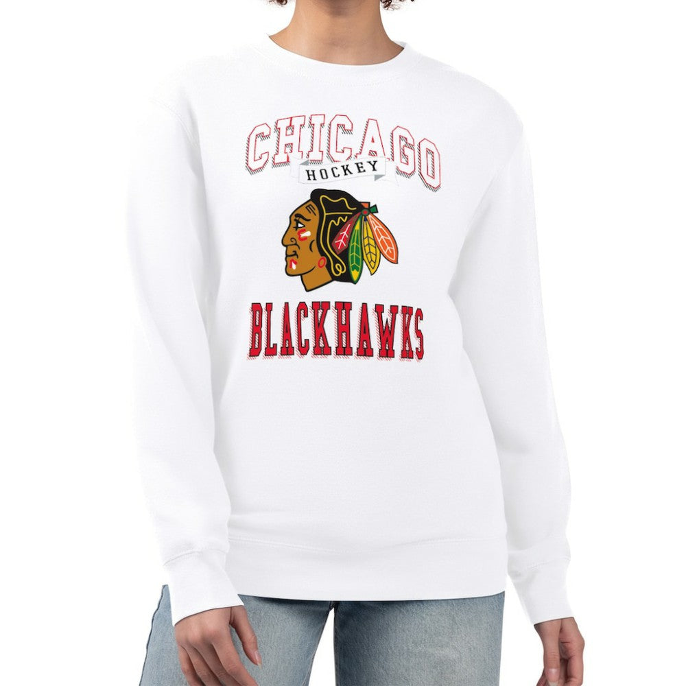 Chicago Blackhawks G-III 4Her by Carl Banks Women's Team Logo Tri-Blend Fleece Pullover Sweatshirt - White Sweatshirts