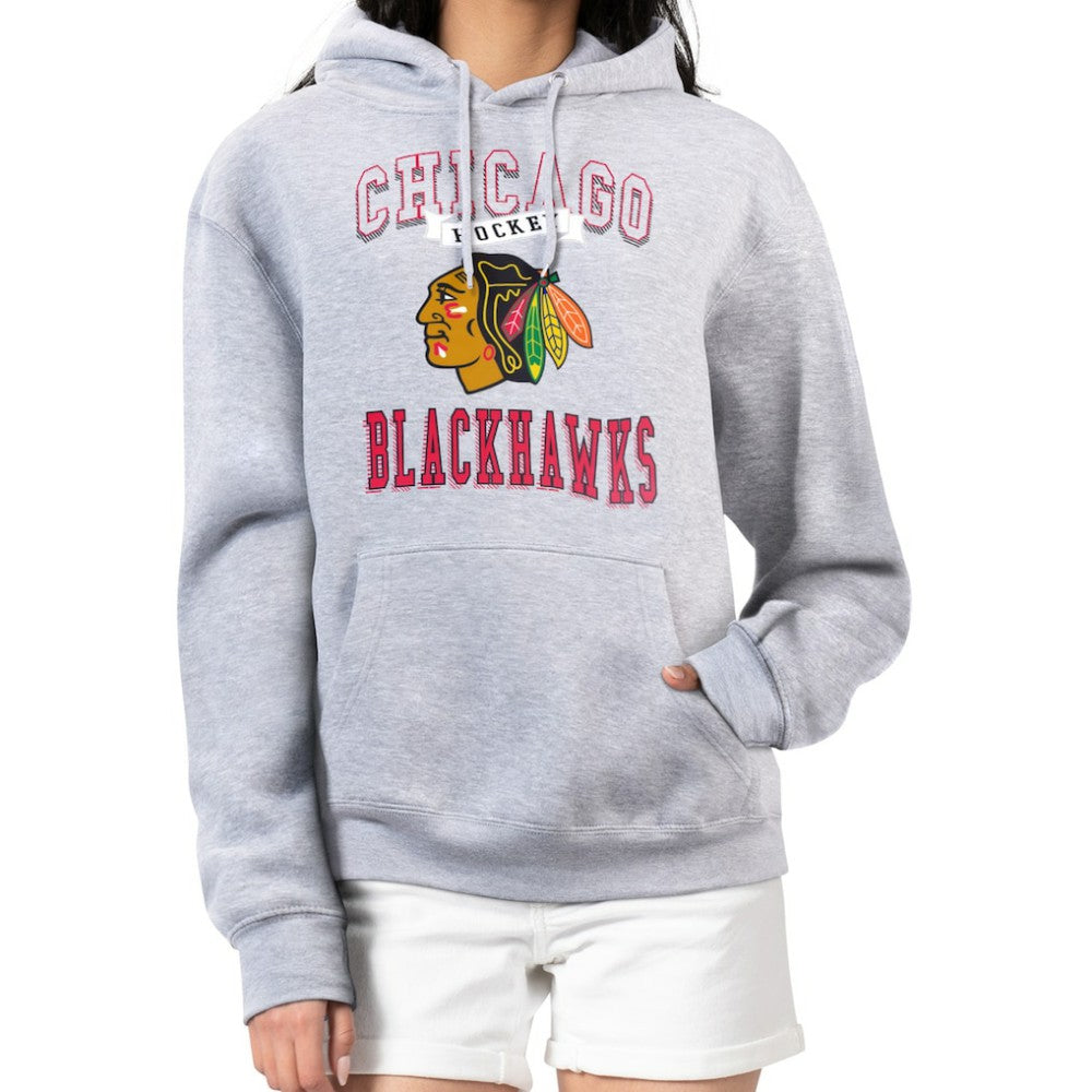 Chicago Blackhawks G-III 4Her by Carl Banks Women's Team Logo Tri-Blend Fleece Pullover Hoodie - Heather Gray Hoodies