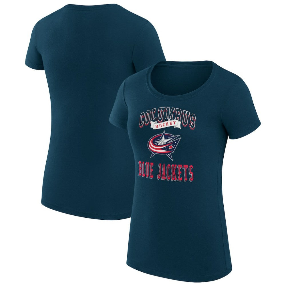 Columbus Blue Jackets G-III 4Her by Carl Banks Women's Super-Slim Fit Lightweight Team Logo Graphic T-Shirt - Navy T-shirts