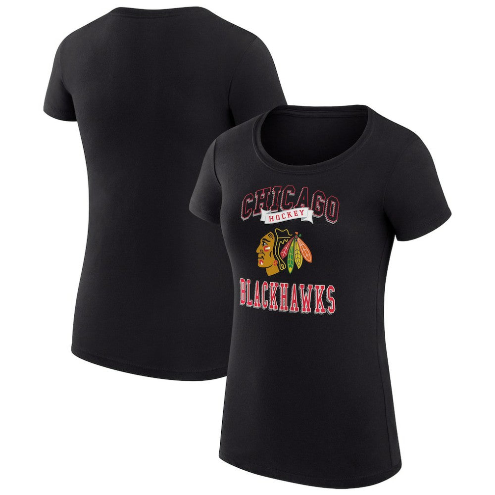 Chicago Blackhawks G-III 4Her by Carl Banks Women's Super-Slim Fit Lightweight Team Logo Graphic T-Shirt - Black T-shirts
