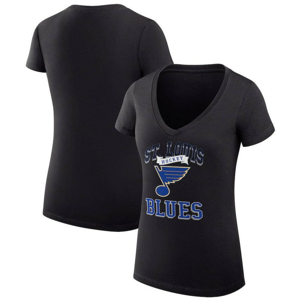 St. Louis Blues G-III 4Her by Carl Banks Women's Super-Slim Fit Lightweight Team Logo Graphic V-Neck T-Shirt - Black T-shirts
