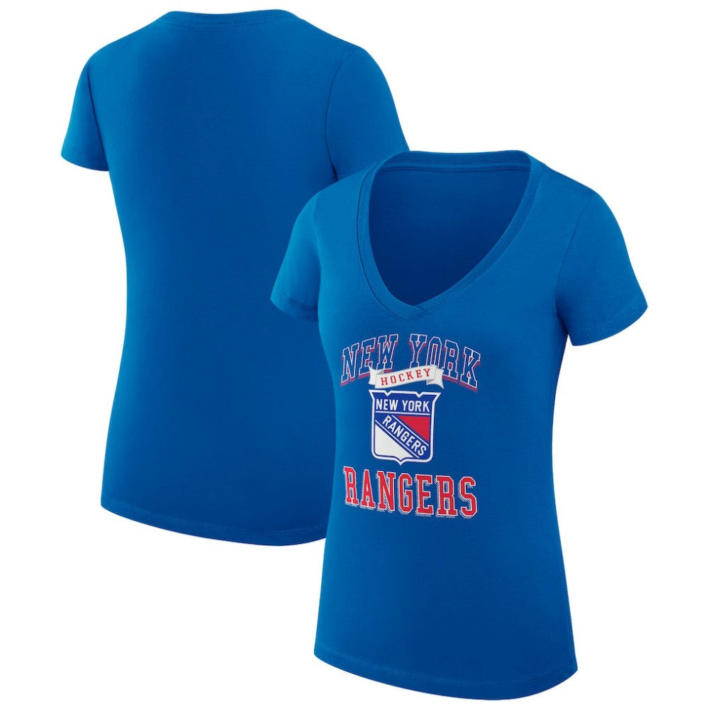 New York Rangers G-III 4Her by Carl Banks Women's Super-Slim Fit Lightweight Team Logo Graphic V-Neck T-Shirt - Blue T-shirts