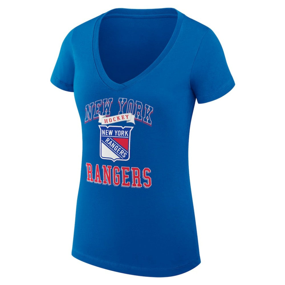 New York Rangers G-III 4Her by Carl Banks Women's Super-Slim Fit Lightweight Team Logo Graphic V-Neck T-Shirt - Blue T-shirts
