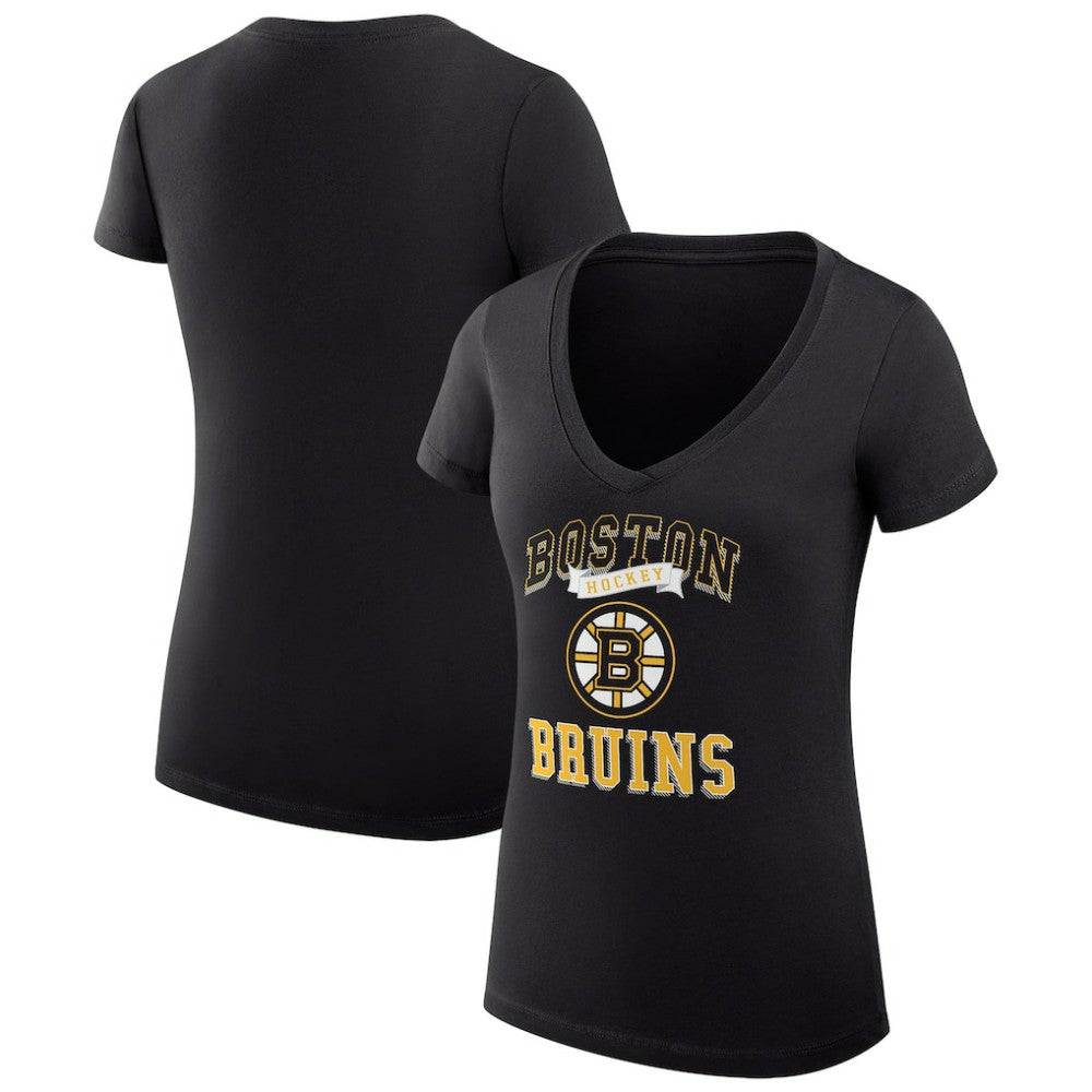Boston Bruins G-III 4Her by Carl Banks Women's Super-Slim Fit Lightweight Team Logo Graphic V-Neck T-Shirt - Black T-shirts