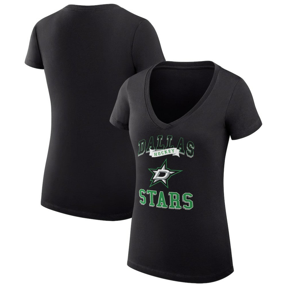 Dallas Stars G-III 4Her by Carl Banks Women's Super-Slim Fit Lightweight Team Logo Graphic V-Neck T-Shirt - Black T-shirts