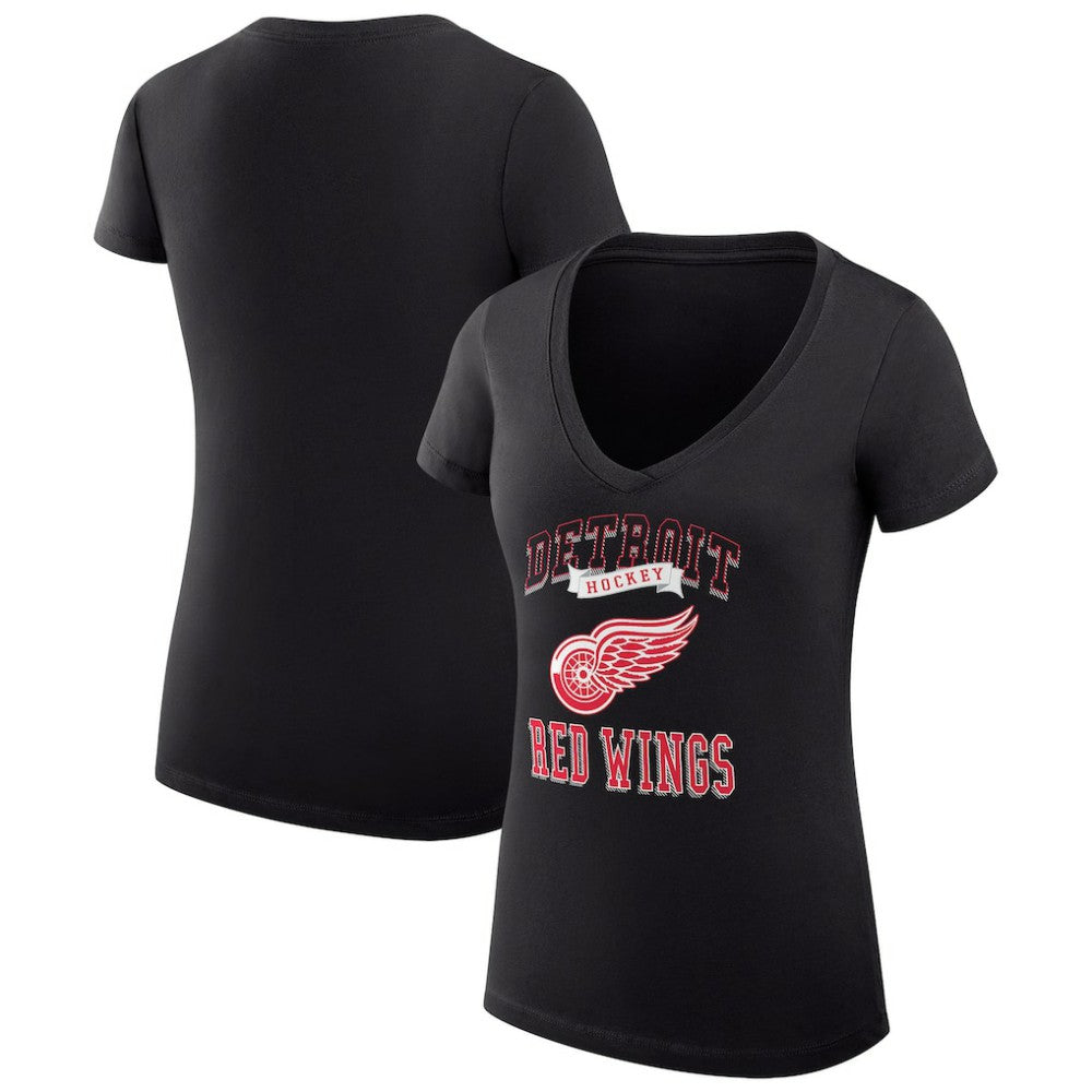 Detroit Red Wings G-III 4Her by Carl Banks Women's Super-Slim Fit Lightweight Team Logo Graphic V-Neck T-Shirt - Black T-shirts