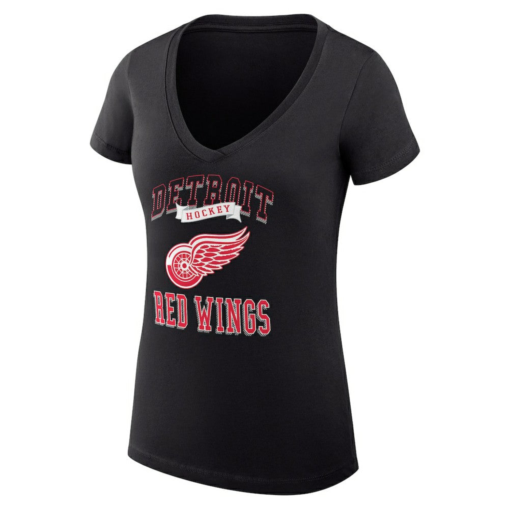 Detroit Red Wings G-III 4Her by Carl Banks Women's Super-Slim Fit Lightweight Team Logo Graphic V-Neck T-Shirt - Black T-shirts