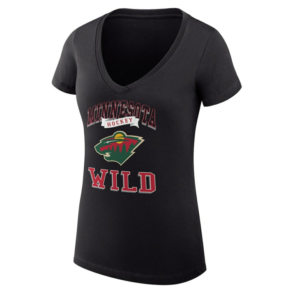 Minnesota Wild G-III 4Her by Carl Banks Women's Super-Slim Fit Lightweight Team Logo Graphic V-Neck T-Shirt - Black T-shirts