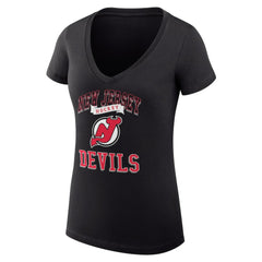 New Jersey Devils G-III 4Her by Carl Banks Women's Super-Slim Fit Lightweight Team Logo Graphic V-Neck T-Shirt - Black T-shirts