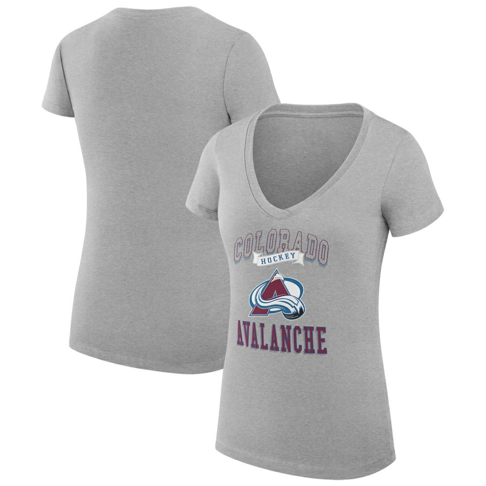 Colorado Avalanche G-III 4Her by Carl Banks Women's Super-Slim Fit Lightweight Team Logo Graphic V-Neck T-Shirt - Heather Gray T-shirts