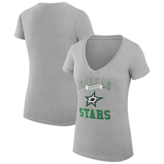 Dallas Stars G-III 4Her by Carl Banks Women's Super-Slim Fit Lightweight Team Logo Graphic V-Neck T-Shirt - Heather Gray T-shirts