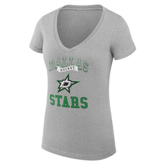 Dallas Stars G-III 4Her by Carl Banks Women's Super-Slim Fit Lightweight Team Logo Graphic V-Neck T-Shirt - Heather Gray T-shirts