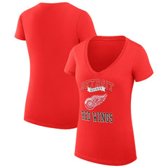 Detroit Red Wings G-III 4Her by Carl Banks Women's Super-Slim Fit Lightweight Team Logo Graphic V-Neck T-Shirt - Red T-shirts