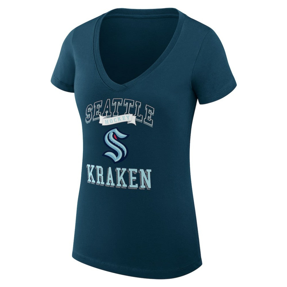 Seattle Kraken G-III 4Her by Carl Banks Women's Super-Slim Fit Lightweight Team Logo Graphic V-Neck T-Shirt - Navy T-shirts
