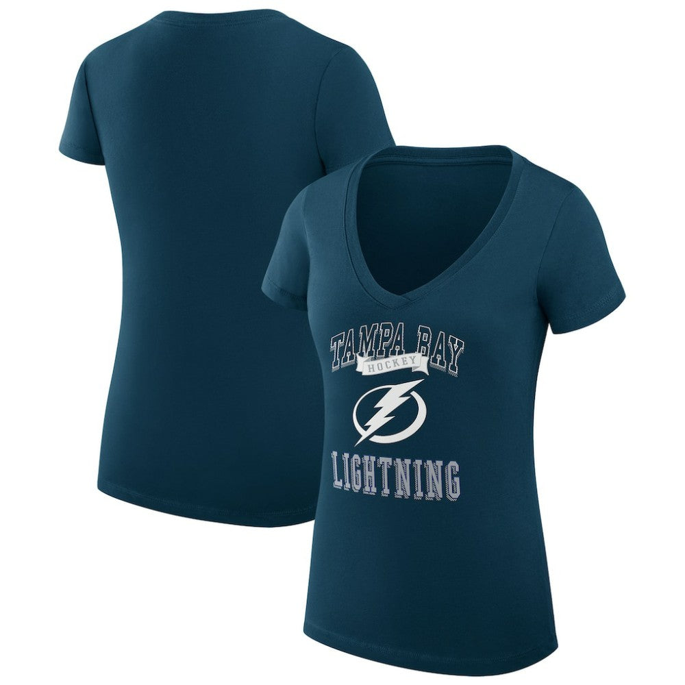 Tampa Bay Lightning G-III 4Her by Carl Banks Women's Super-Slim Fit Lightweight Team Logo Graphic V-Neck T-Shirt - Navy T-shirts