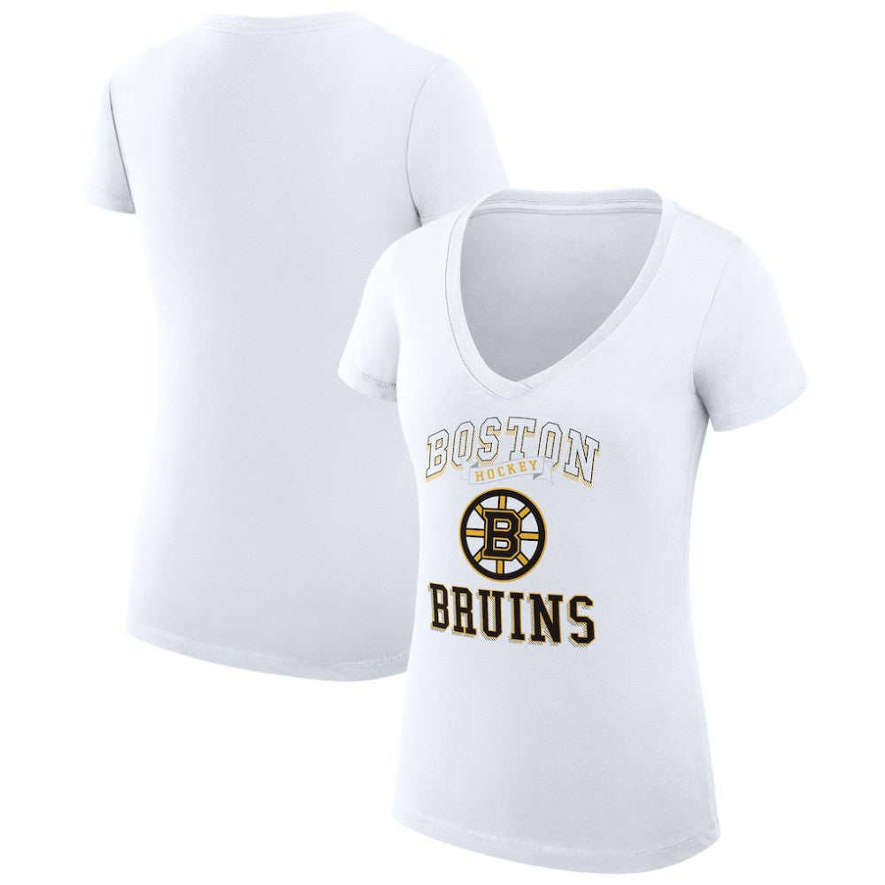 Boston Bruins G-III 4Her by Carl Banks Women's Super-Slim Fit Lightweight Team Logo Graphic V-Neck T-Shirt - White T-shirts