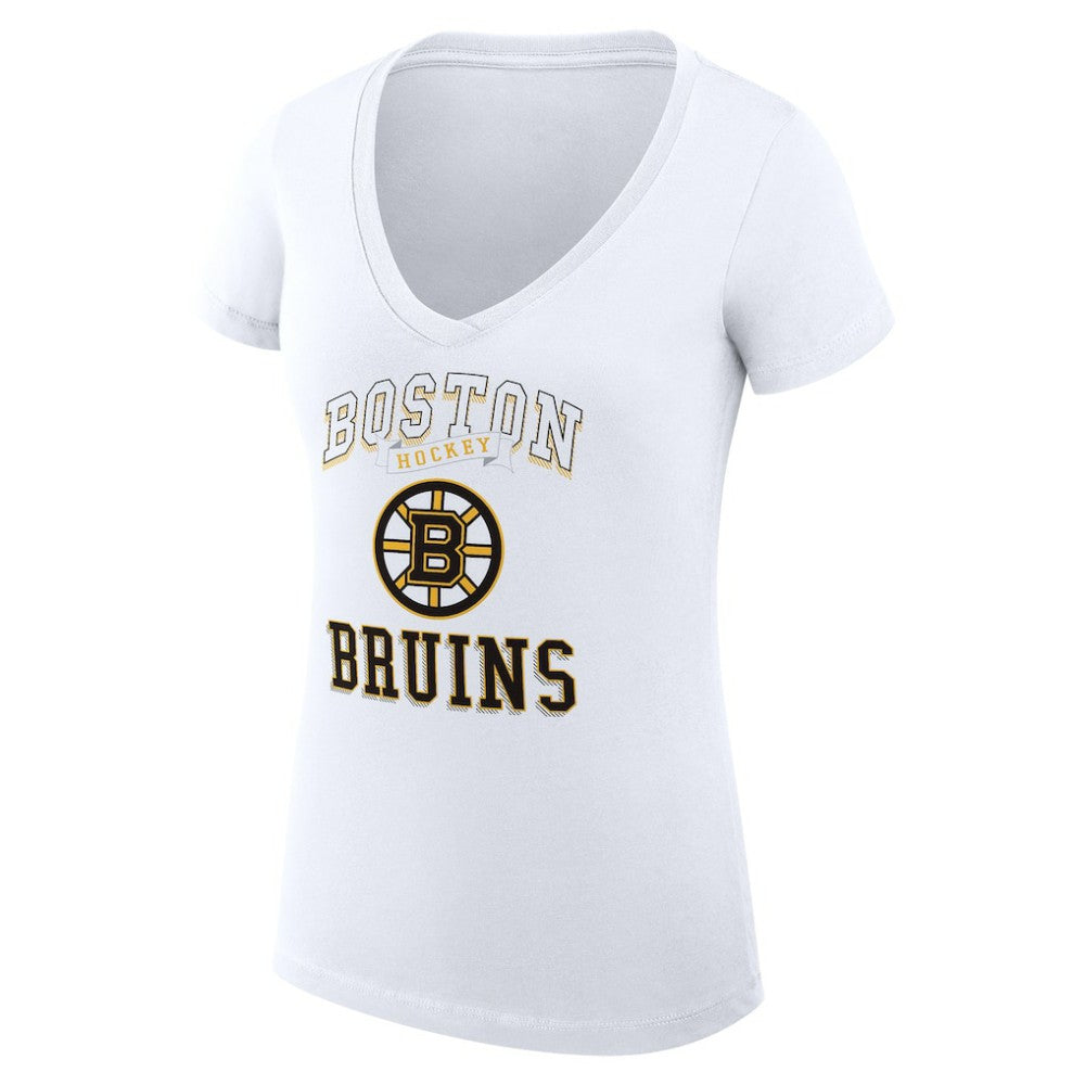 Boston Bruins G-III 4Her by Carl Banks Women's Super-Slim Fit Lightweight Team Logo Graphic V-Neck T-Shirt - White T-shirts