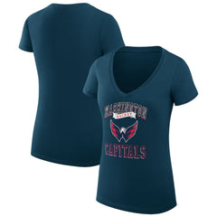 Washington Capitals G-III 4Her by Carl Banks Women's Super-Slim Fit Lightweight Team Logo Graphic V-Neck T-Shirt - Navy T-shirts