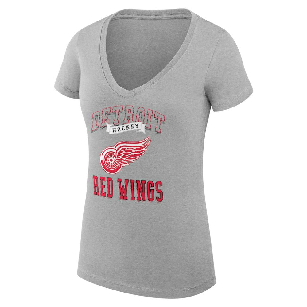Detroit Red Wings G-III 4Her by Carl Banks Women's Super-Slim Fit Lightweight Team Logo Graphic V-Neck T-Shirt - Heather Gray T-shirts