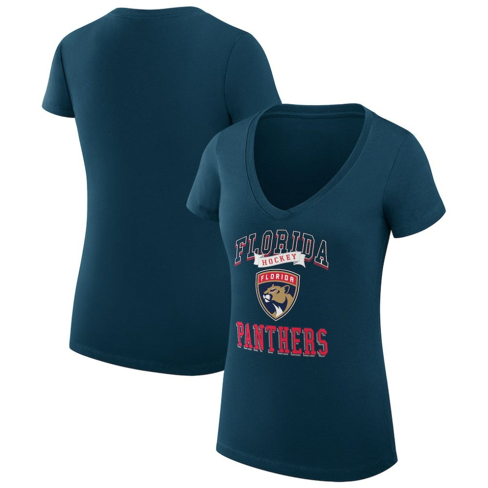 Florida Panthers G-III 4Her by Carl Banks Women's Super-Slim Fit Lightweight Team Logo Graphic V-Neck T-Shirt - Navy T-shirts