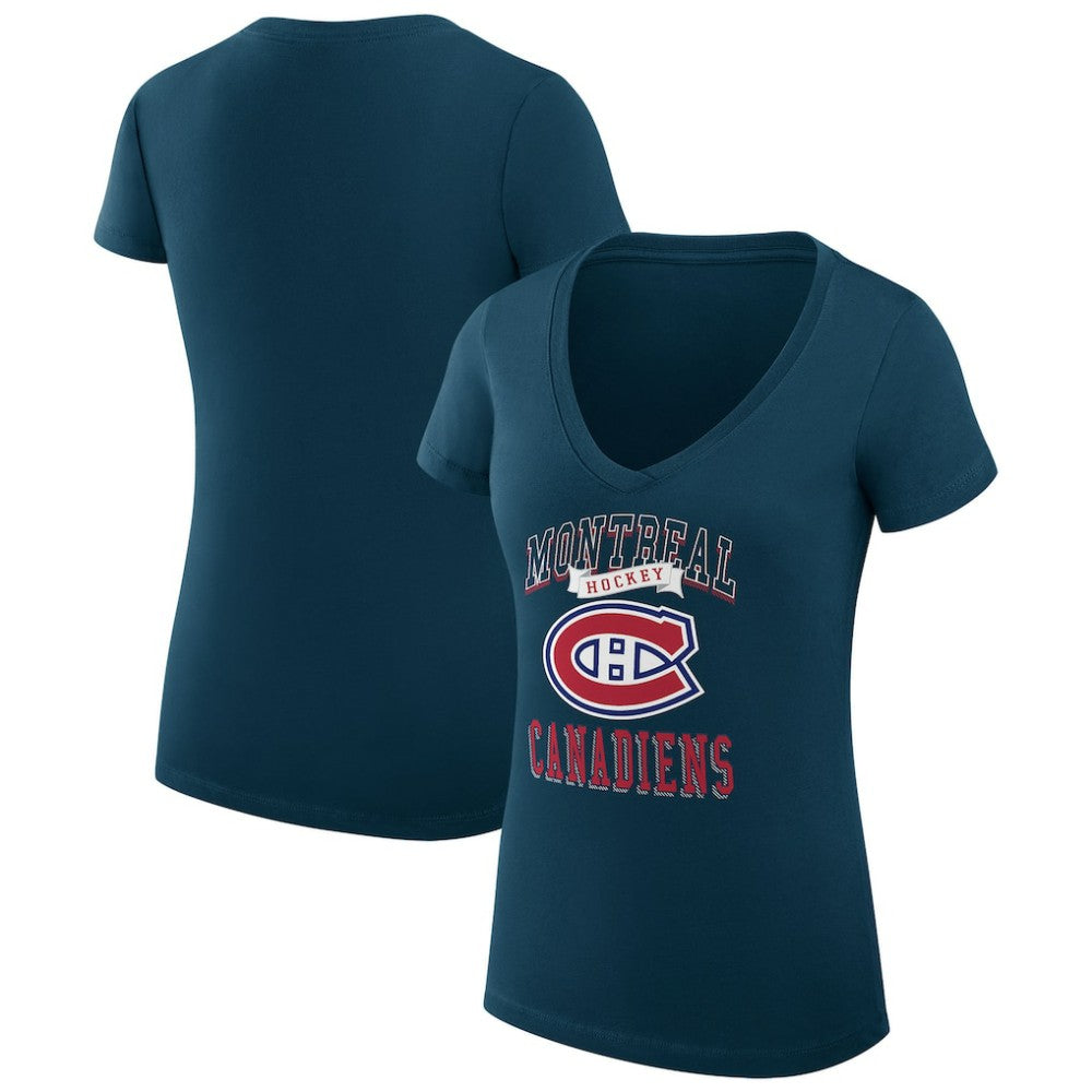 Montreal Canadiens G-III 4Her by Carl Banks Women's Super-Slim Fit Lightweight Team Logo Graphic V-Neck T-Shirt - Navy T-shirts